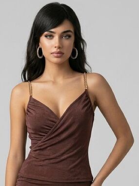 Annapurna Brown chocolate Chain-Strap Wrap Cami Top